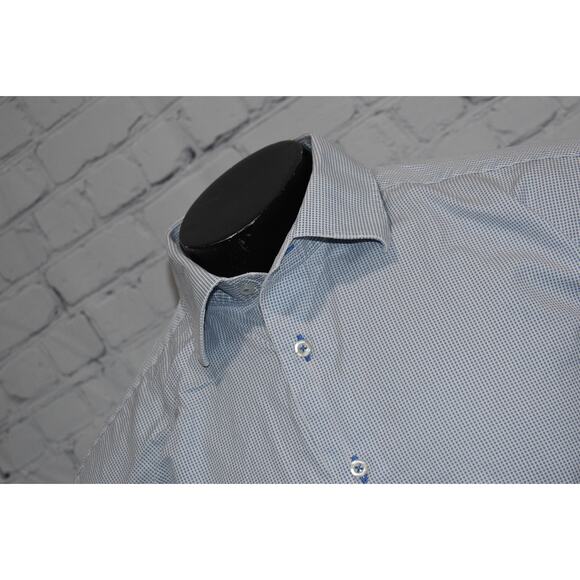 David Donahue Dress Shirt Mens Size XL Blue Geometric Cotton Button Down - Picture 4 of 7